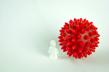 Abstract model of a strain of the virus of the corona virus disease COVID-19 and human with copy...