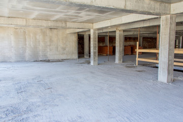 Concrete structure construction site. The base of the building