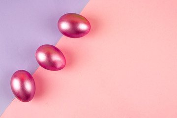 Pink Easter eggs , concept of Easter and spring holidays, festive Easter Christian traditions, place for text