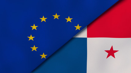 The flags of European Union and Panama. News, reportage, business background. 3d illustration