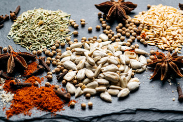 Set of spices on a gray background