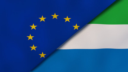 The flags of European Union and Sierra Leone. News, reportage, business background. 3d illustration