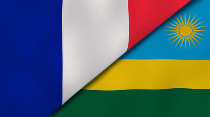 The flags of France and Rwanda. News, reportage, business background. 3d illustration
