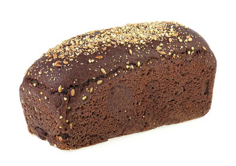 Fresh rye bread with flax seeds isolated on a white background. Whole wheat bread.