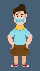 cute boy wearing face mask. Cute kid flat style character for design, motion or design.