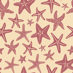 Fototapeta na wymiar Starfish vector seamless pattern. Underwater pattern for kids on yellow background. Pattern for wrapping paper, fabric, textile, wallpaper, decor 