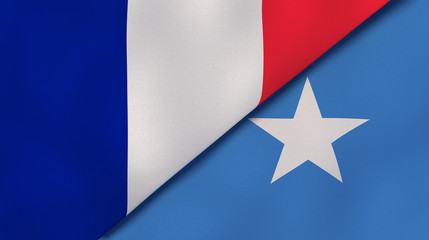 The flags of France and Somalia. News, reportage, business background. 3d illustration