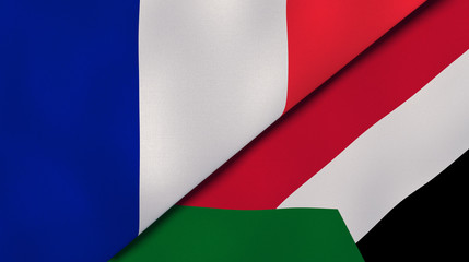 The flags of France and Sudan. News, reportage, business background. 3d illustration