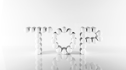 The word TOP is made from volleyball balls. The best in volleyball. 3D rendering.