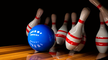 Bowling. Bowling alley. Bowling balls and skittles. 