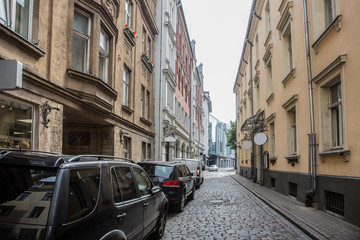 old cobblestone street in the city center.