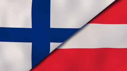 Obraz premium The flags of Finland and Austria. News, reportage, business background. 3d illustration