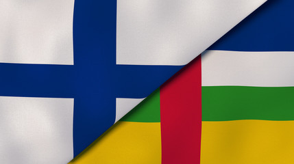 The flags of Finland and Central African Republic. News, reportage, business background. 3d illustration