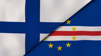 The flags of Finland and Cape Verde. News, reportage, business background. 3d illustration