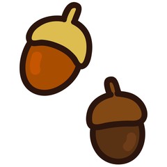 Illustration of outlined cute acorns