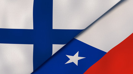The flags of Finland and Chile. News, reportage, business background. 3d illustration