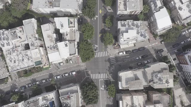 Corona Virus lockdown, Tel Aviv Dizengoff square, Aerial view or the square and surrounding buildings during Government lockdown guidelines.