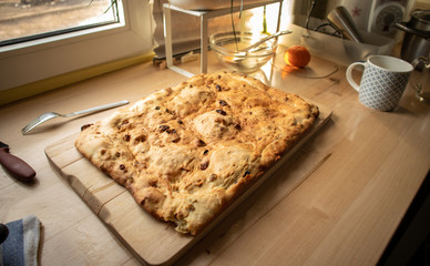 Homemade pie. A cozy house. Home sweet home. Nice day.