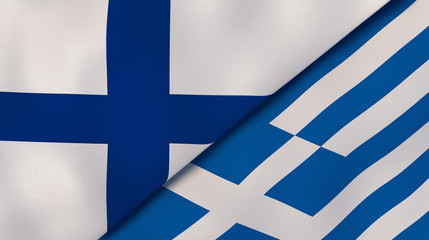 Obraz premium The flags of Finland and Greece. News, reportage, business background. 3d illustration