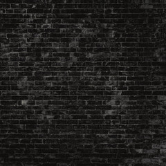 Fototapeta na wymiar Black brick wall texture, square crop dark background