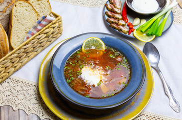 Fresh vegetable soup. Borsch is a traditional Ukrainian dish.