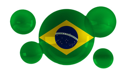 Brazil flag on bubbles and white background