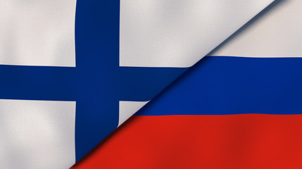 The flags of Finland and Russia. News, reportage, business background. 3d illustration