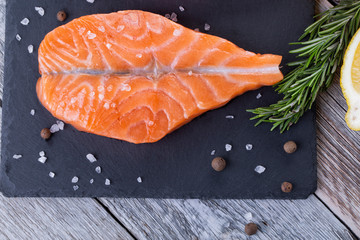 Two fresh raw salmon butterfly steaks