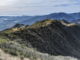 Cloudy skies over the dry rugged mountains of the Ojai valley