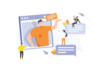 Vector colorful illustration of communication via the Internet, social networking,chat, video,news,messages,web site