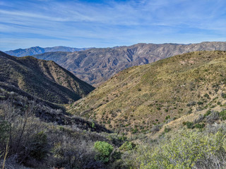 Cloudy skies over the dry rugged mountains of the Ojai valley