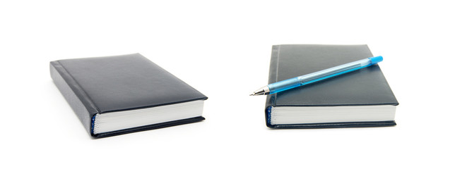 Pen on notebook white background