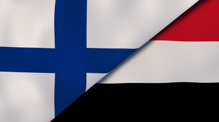 Obraz premium The flags of Finland and Yemen. News, reportage, business background. 3d illustration