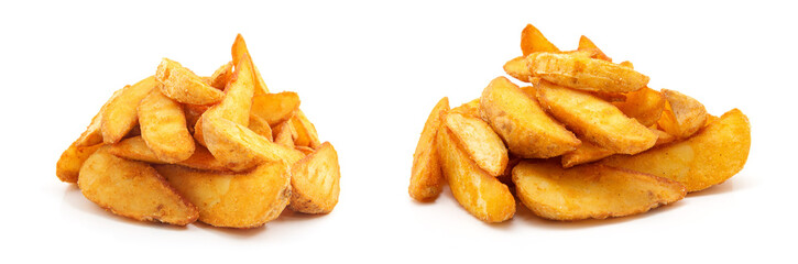 Fried Potato wedges. Fast food. Isolated on white