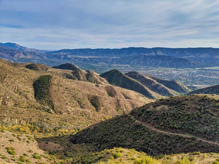 Cloudy skies over the dry rugged mountains of the Ojai valley