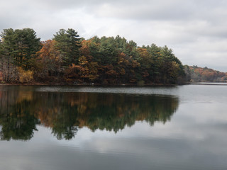 Fall color tour at Birch Pond in New England