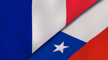 The flags of France and Chile. News, reportage, business background. 3d illustration
