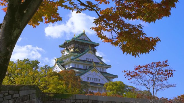Osaka Castle park in Osaka, Japan in autumn in 4k