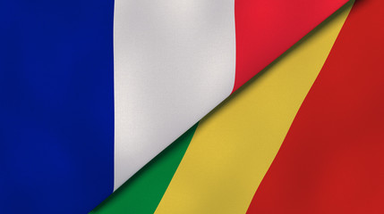 The flags of France and Congo. News, reportage, business background. 3d illustration