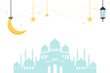 Vector illustration of a flat landscape of a mosque in the month of Ramadan. used as a background, poster, greeting card.