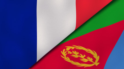 The flags of France and Eritrea. News, reportage, business background. 3d illustration