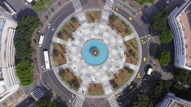 Corona Virus lockdown, Tel Aviv Dizengoff square, Aerial view or the square and surrounding buildings during Government lockdown guidelines.