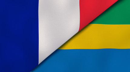 The flags of France and Gabon. News, reportage, business background. 3d illustration