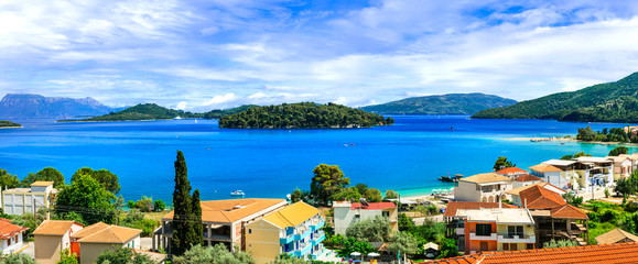 Naklejka premium Greece travel. Picturesque NIdri bay. Beautiful Ionian island Lefkada