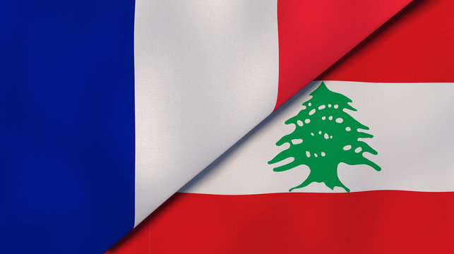 The flags of France and Lebanon. News, reportage, business background. 3d illustration
