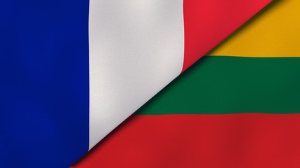 The flags of France and Lithuania. News, reportage, business background. 3d illustration