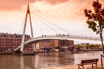 Le Havre, France : Pedestrian bridge in the center of Le Havre. Le Havre, Normandy, France