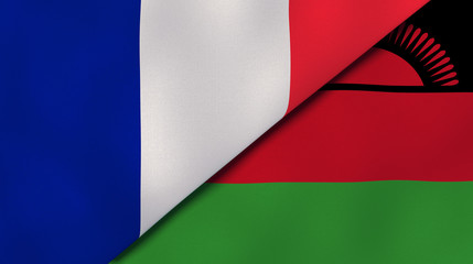 The flags of France and Malawi. News, reportage, business background. 3d illustration