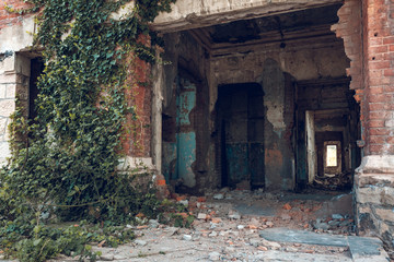 Fototapeta na wymiar Abandoned red brick building in Poti, Georgia.