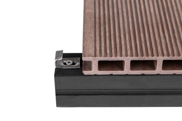 Wood - plastic composite decking system. Building material for terraced.
